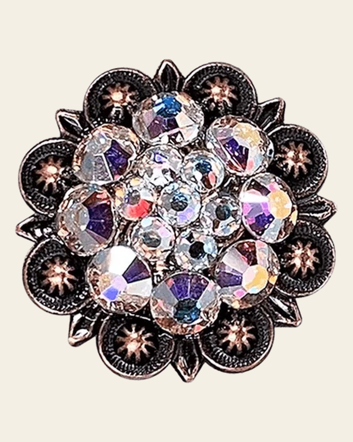 AB Copper 1.25" European Crystal Concho on a warm cream background