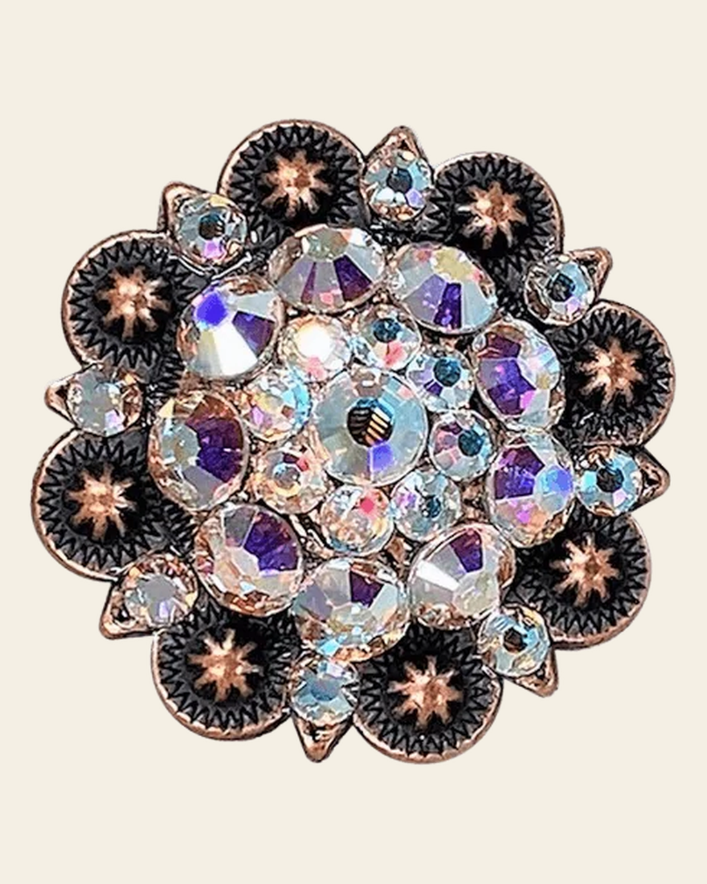 AB Copper 1.5" European Crystal Concho on a warm cream background