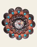 AB Copper 1" European Crystal Concho and Leather Rosette on a warm cream background