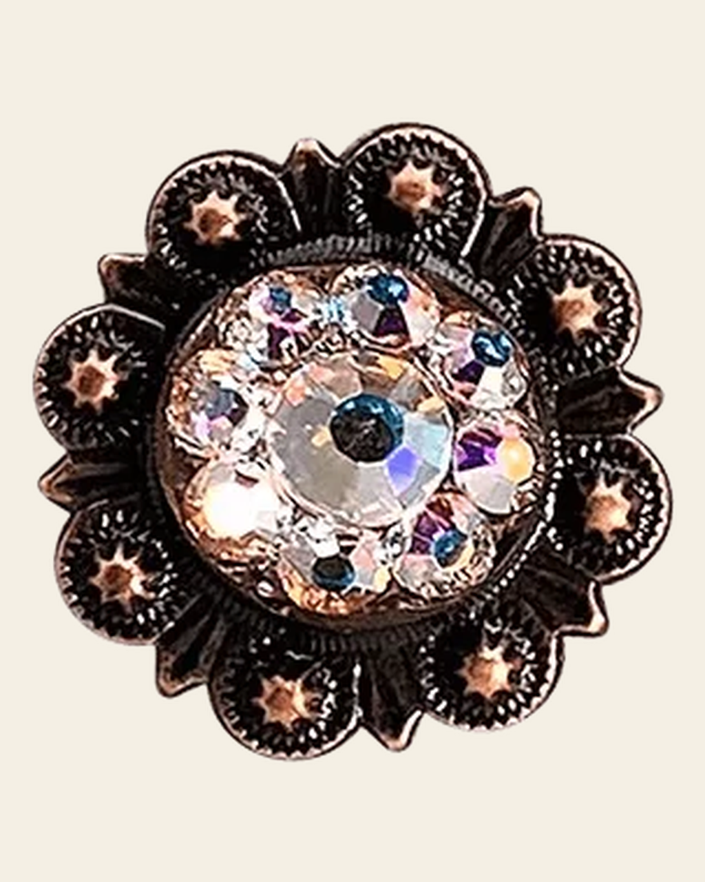 AB Copper 1" European Crystal Concho on a warm cream background