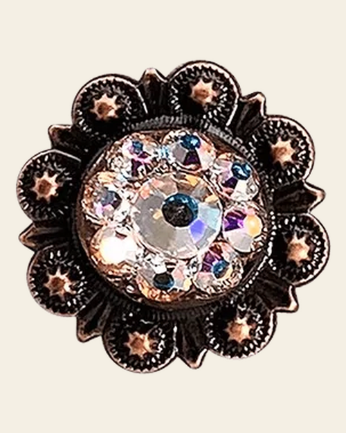 AB Copper 1" European Crystal Concho on a warm cream background