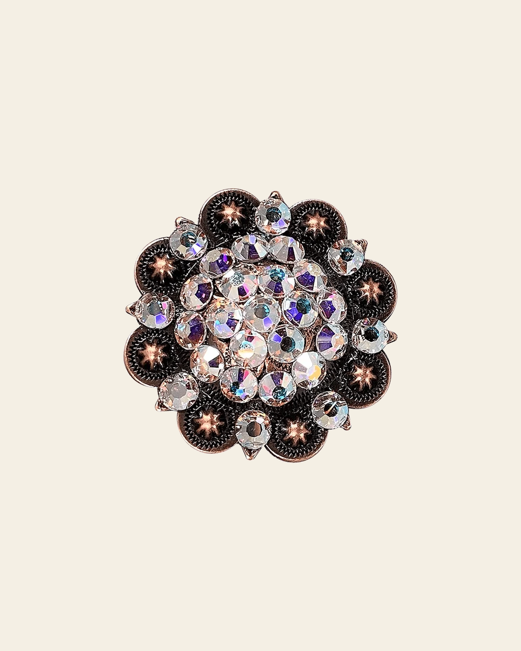 AB Copper 2" European Crystal Concho on a warm cream background
