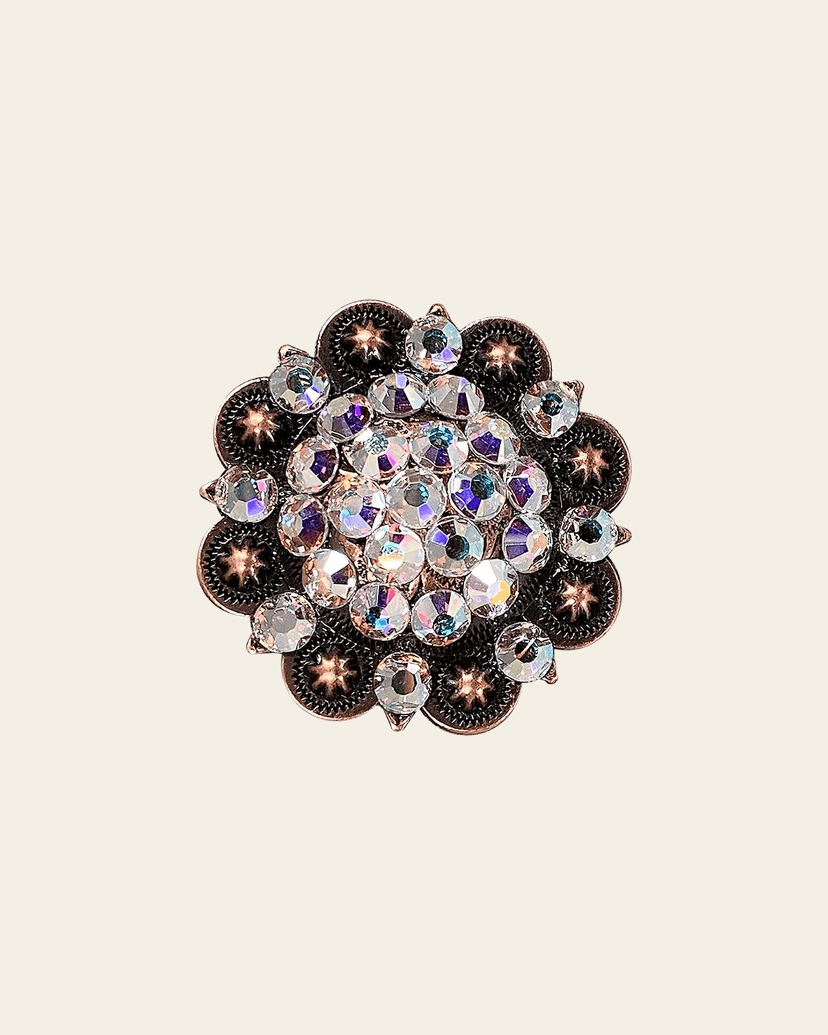 AB Copper 2" European Crystal Concho on a warm cream background