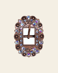 AB Copper European Crystal Cart Buckle on a warm cream background