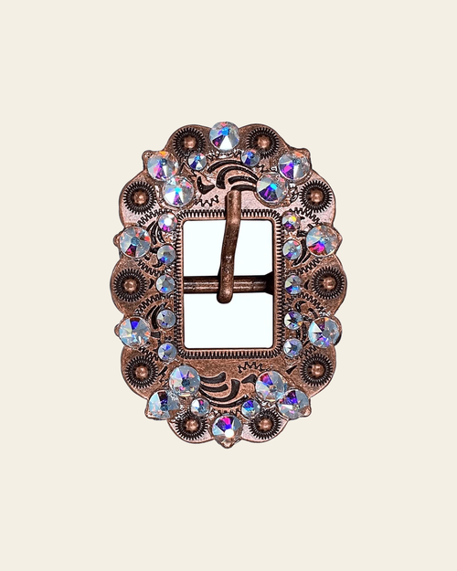 AB Copper European Crystal Cart Buckle on a warm cream background