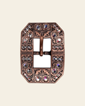 AB Copper European Crystal Square Cart Buckle on a warm cream background