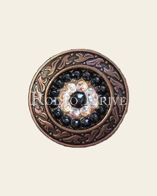AB & Jet Copper 1.5" Disc European Crystal Concho on a warm cream background
