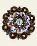 AB & Jet Copper 1.5" European Crystal Concho on a warm cream background