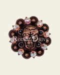 AB & Jet Copper 1.75" Skull European Crystal Concho on a warm cream background