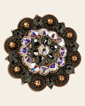 AB & Jet Copper 2" European Crystal Concho on a warm cream background