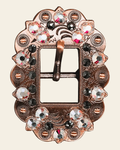 AB & Jet Copper European Crystal Cart Buckle on a warm cream background