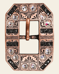 AB & Jet Copper European Crystal Square Cart Buckle on a warm cream background