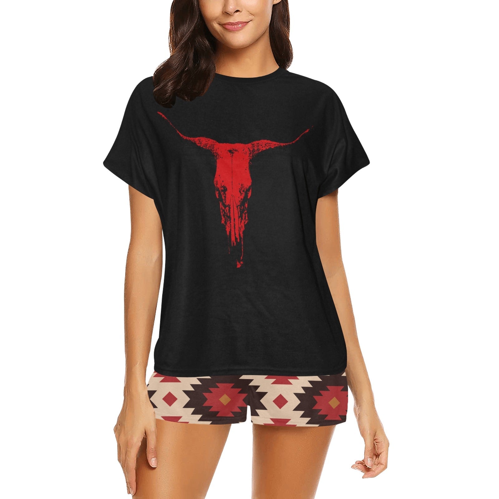 Baha Ranch Red Aztec Bull Women's Western Top and Short Pajama Set by Baha Ranch Western Wear - product image 3
