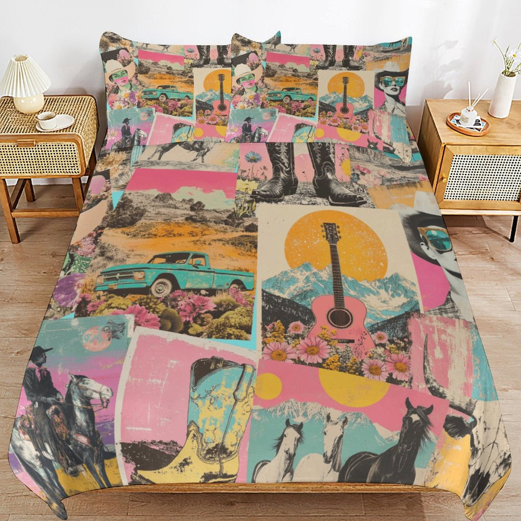 Baha Ranch Retro Pop Western 3-Piece Bedding Set (1 Duvet Cover + 2 Pillow Shams) – 102"×90" by Baha Ranch Western Wear -...