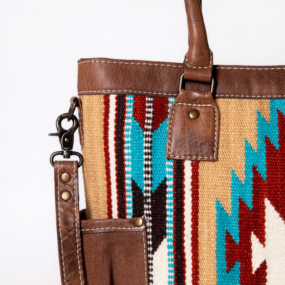 American Darling Western Tote Bag – Handwoven Saddle Blanket Genuine Leather Trim, Everyday Work or Travel Purse