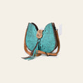 American Darling Turquoise Crocodile Embossed Leather Hobo Bag – Hand Tooled, Genuine Leather, Adjustable Strap, Western Handmade Purse