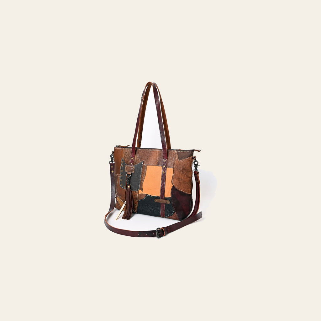 American Darling Leather Tote Bag – Colorful Leather Stripes, Western Style Handbag, Spacious Design
