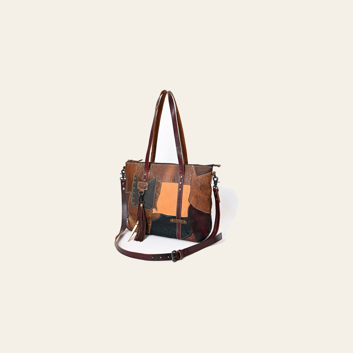 American Darling Leather Tote Bag – Colorful Leather Stripes, Western Style Handbag, Spacious Design