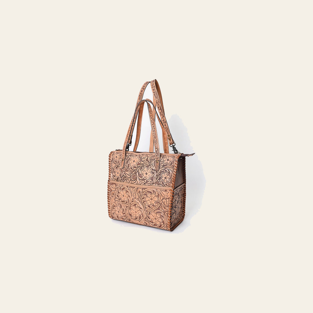 American Darling Hand-Tooled Floral Leather Backpack Tote for Women – Genuine Western Convertible Bag with Adjustable Straps and Dual Handles