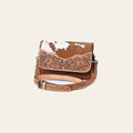 American Darling Hand-Tooled Hair-On Leather Crossbody Bag for Women – Genuine Western Cowhide Purse with Adjustable Strap and Floral Carving