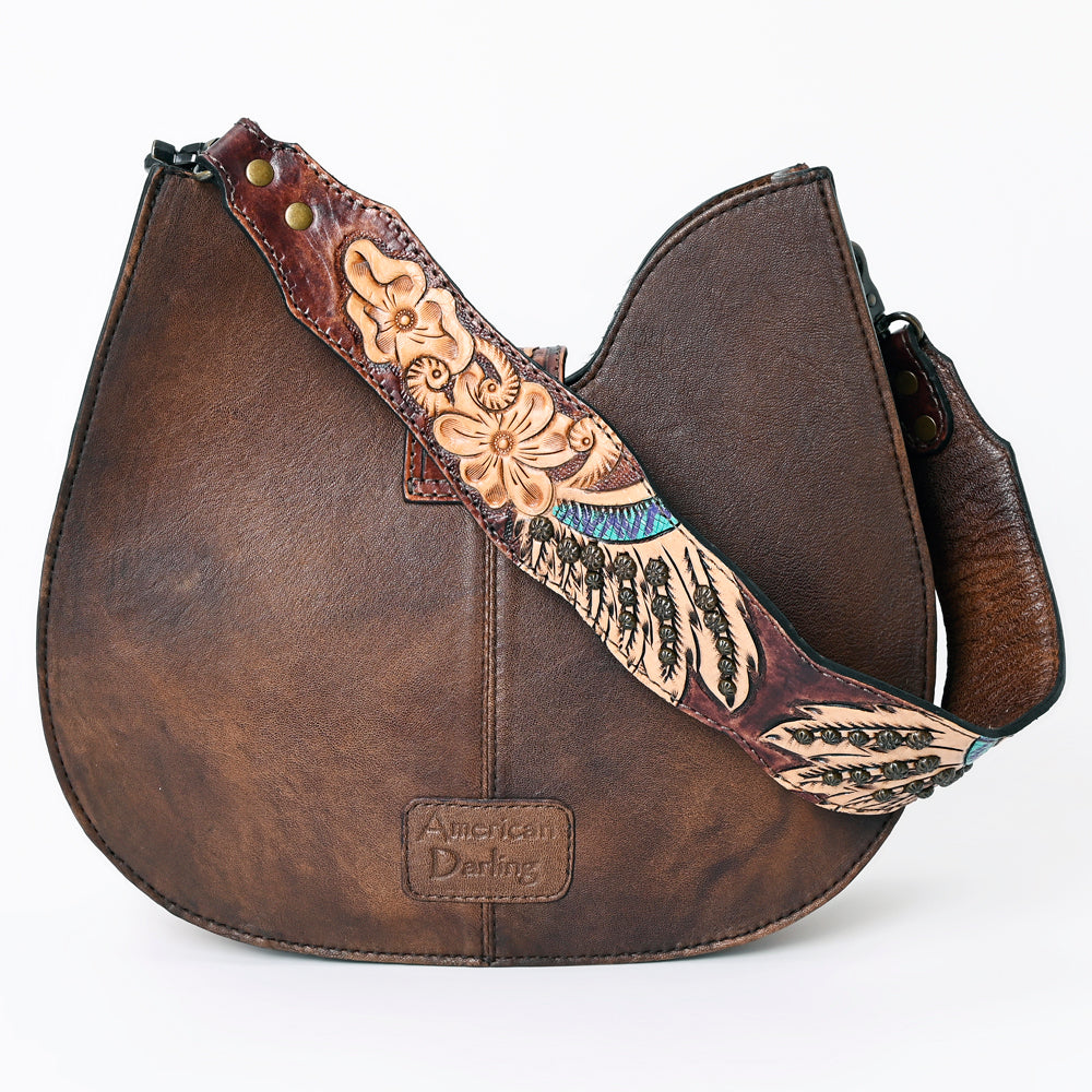 American Darling Hair-on Cowhide Hobo Bag for Women – Genuine Leather Western Shoulder Purse with Hand-Tooled Details and Wide Strap