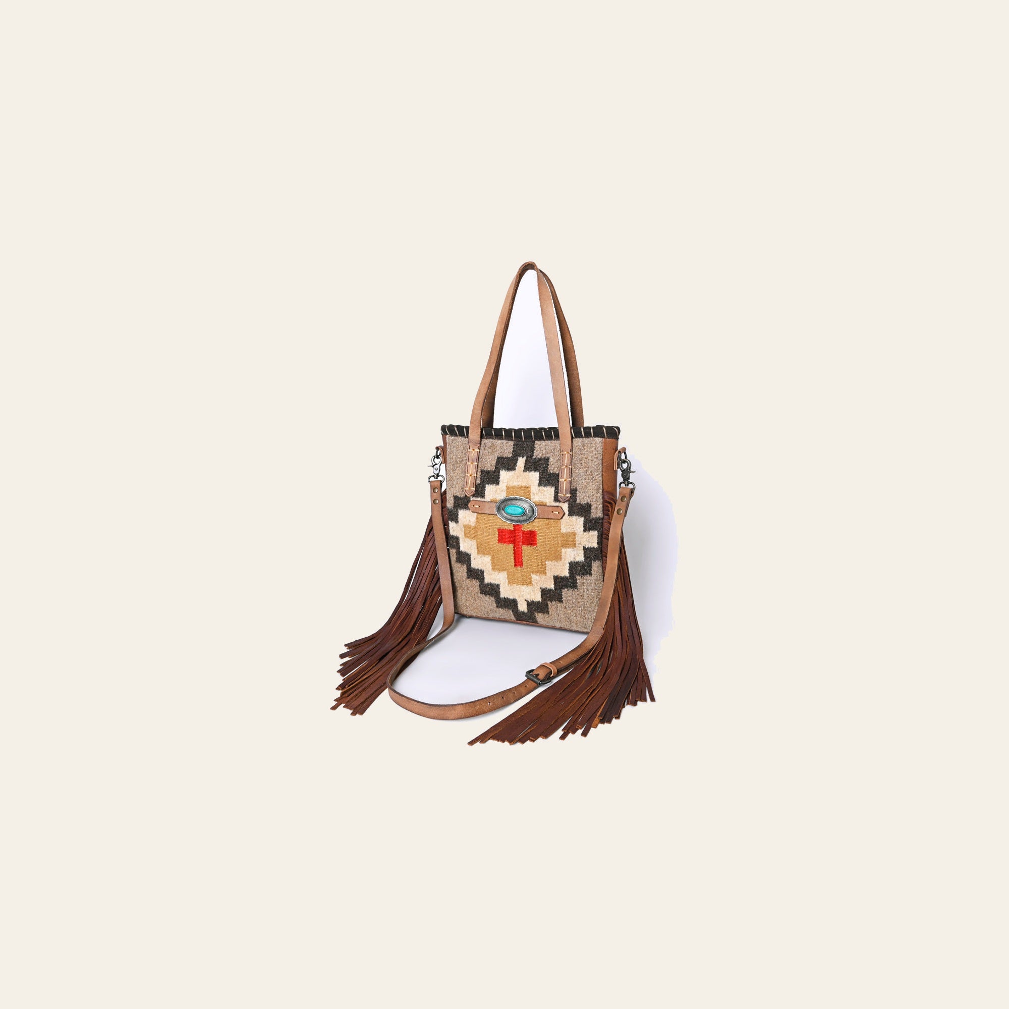 American Darling Western Leather Tote Bag with Fringe, Native American Inspired Design, Genuine Leather, Premium Quality Handcrafted