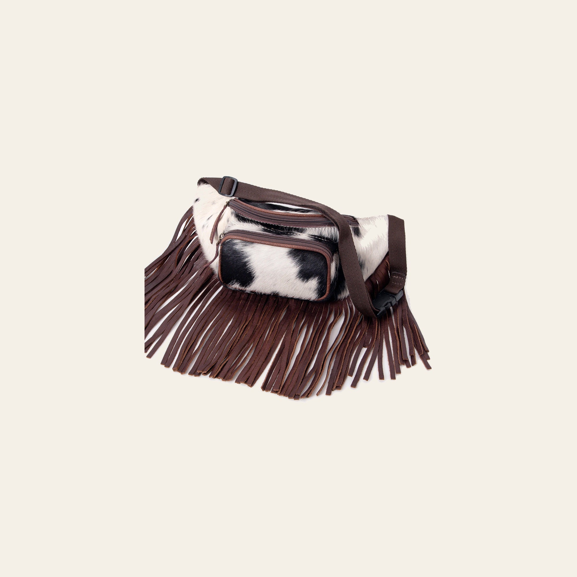 American Darling Handcrafted Western Leather Fanny Pack with Hair-On Cowhide & Fringes – Rugged & Functional, Adjustable Belt Bag