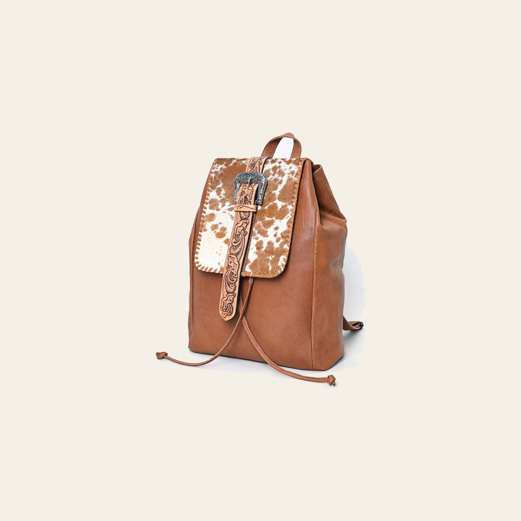 American Darling Western Backpack Purse Handcrafted from Hair-On Cowhide & Genuine Leather | Tooled Strap & Buckle Detail