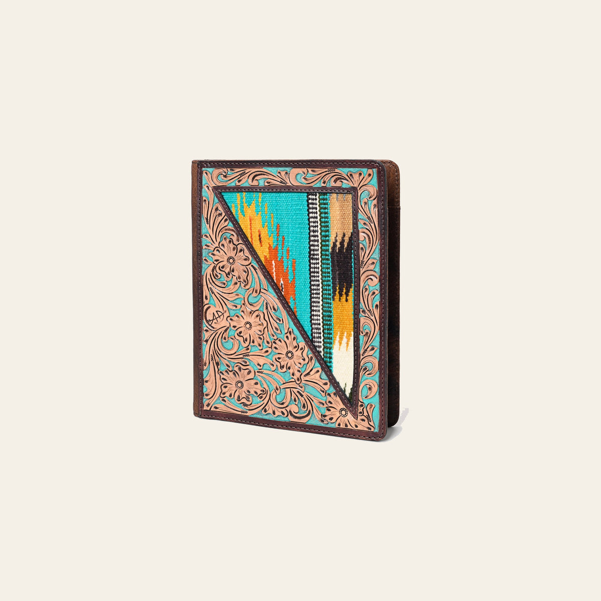American Darling Western Tablet Sleeve Handcrafted from Tooled Leather & Saddle Blanket | Floral Carved Portfolio Case for Women