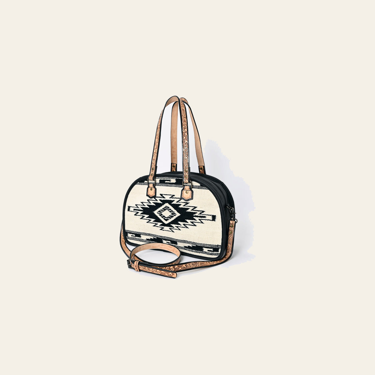 American Darling Western Tote Bag Handcrafted from Saddle Blanket & Genuine Leather | Tooled Floral Strap & Pattern Purse