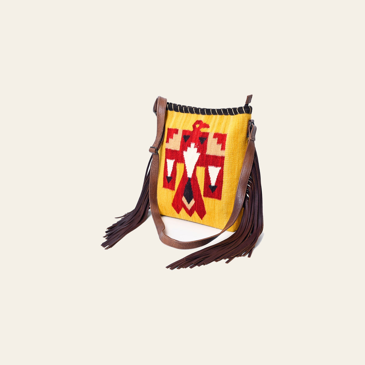American Darling Western Crossbody Bag Handcrafted from Hand Woven Saddle Blanket | Motif & Long Leather Fringe
