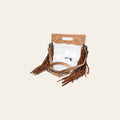 American Darling Western Clear Bag with Long Leather Fringe | Hand Tooled Floral Leather Trim & Carry Handle
