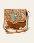 American Darling Hair-On Cowhide Western Leather Coin Purse with Hand-Tooled Floral Carving & Genuine Leather Construction