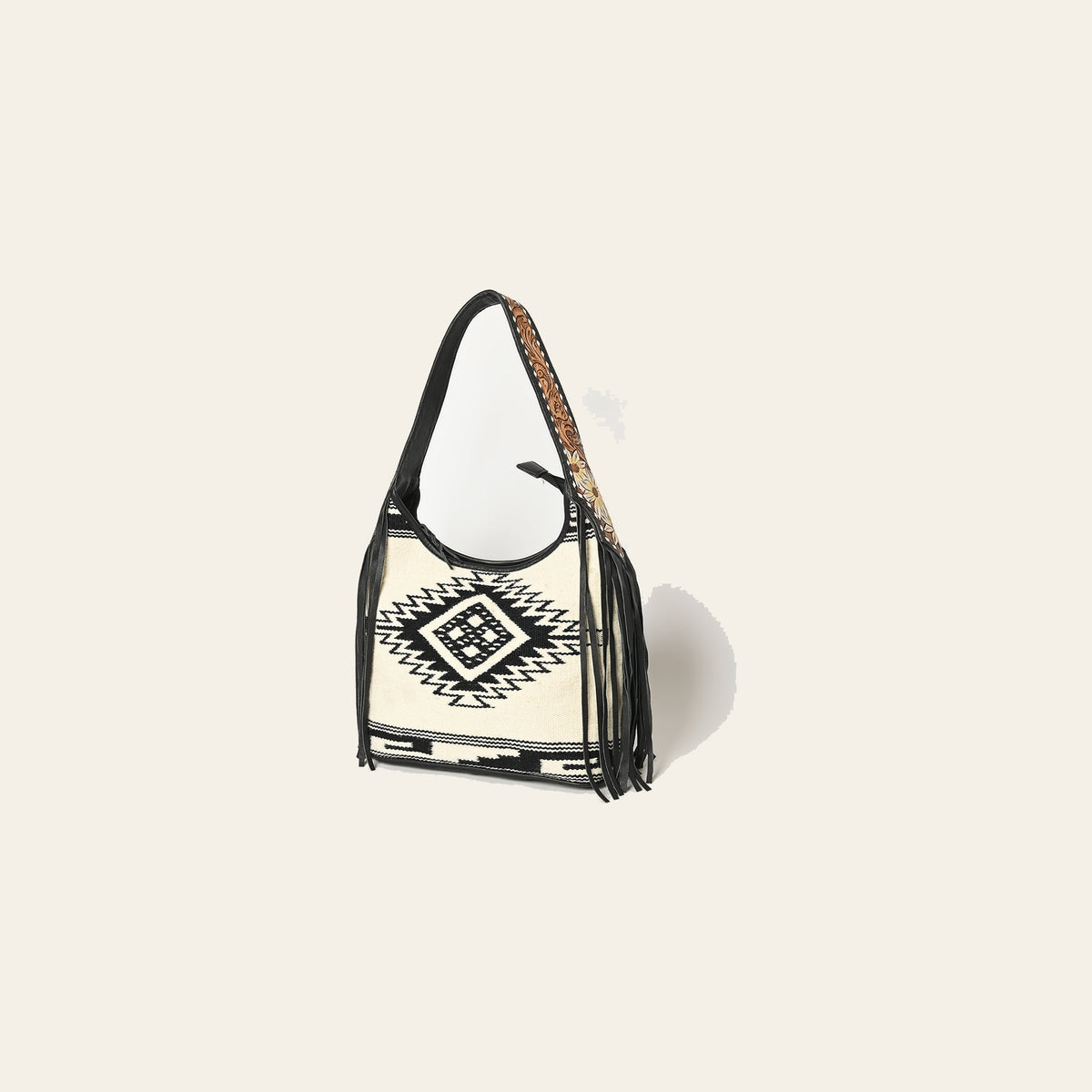 American Darling Western Leather Hobo Bag – Genuine Leather, Fringe, Handwoven Saddle Blanket, Everyday Carry Tote