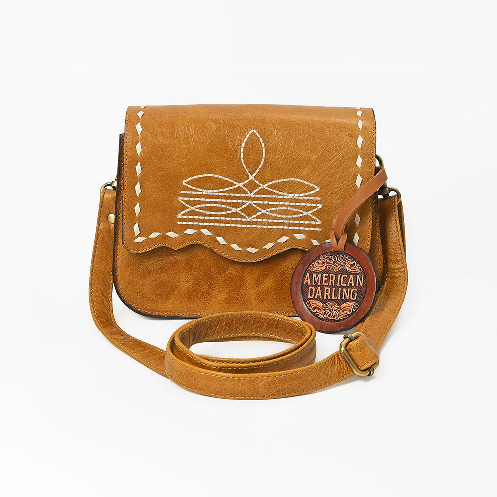 American Darling Small Western Cross Body Bag Handcrafted from Genuine Leather | Boot Stitched Flap, Buckstitch Trim & YKK Zipper
