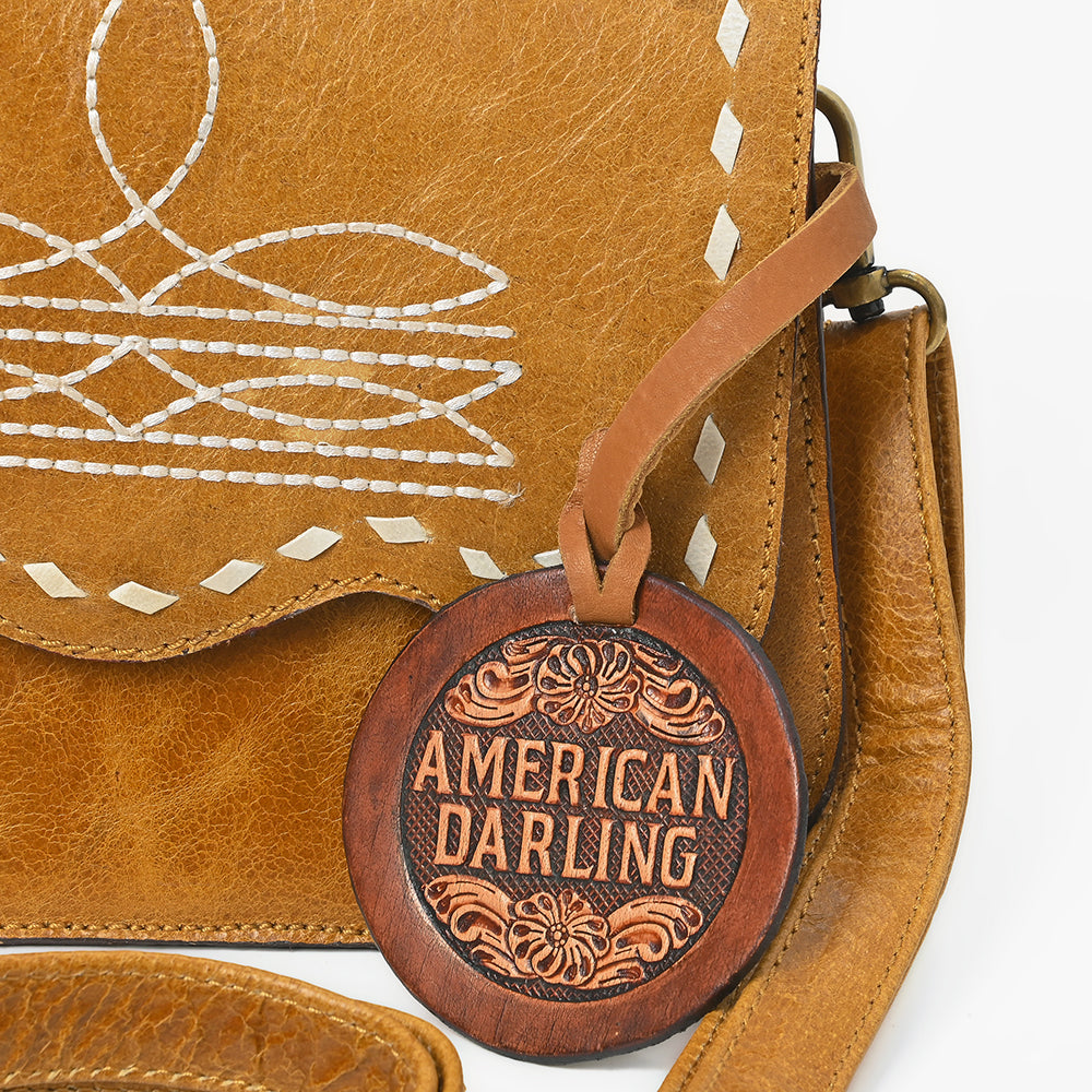 American Darling Small Western Cross Body Bag Handcrafted from Genuine Leather | Boot Stitched Flap, Buckstitch Trim & YKK Zipper
