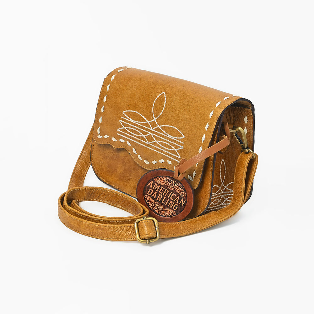 American Darling Small Western Cross Body Bag Handcrafted from Genuine Leather | Boot Stitched Flap, Buckstitch Trim & YKK Zipper