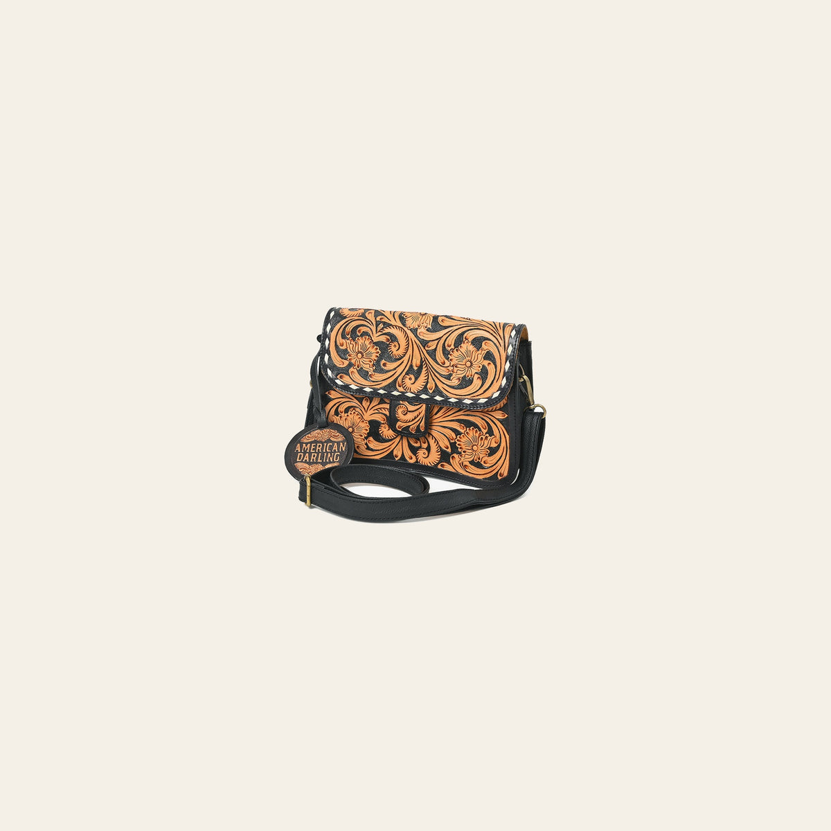 American Darling Small Cross body Bag for Women, Hand Tooled Floral Carved Vegetable-Tanned Full Grain Leather Western Purse