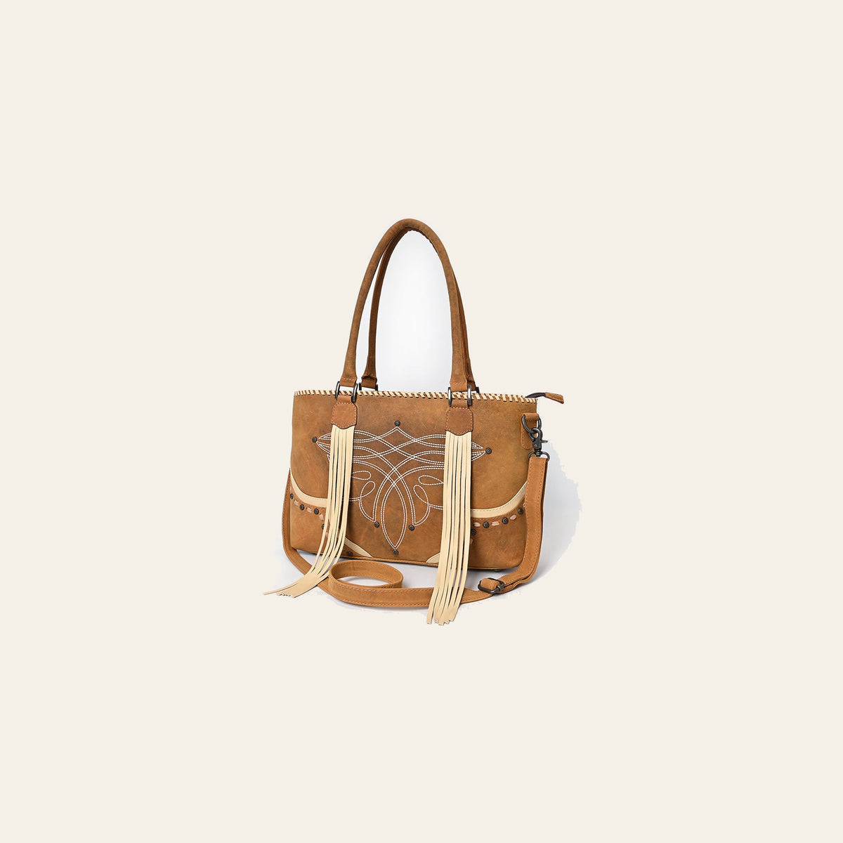 American Darling Cross body Bag, Handcrafted Western Leather Purse with Boot Stitching, Rivets, and Fringes for Women