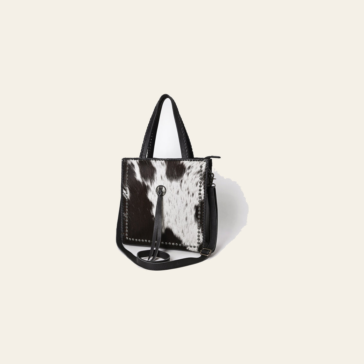American Darling Tote Bag, Genuine Hair-On Cowhide & Vegetable-Tanned Leather, Braided Handles Western Purse,