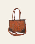 American Darling Tote Bag, Genuine Suede & Damascus Embossed Leather, Western Purse with Braided Accents,
