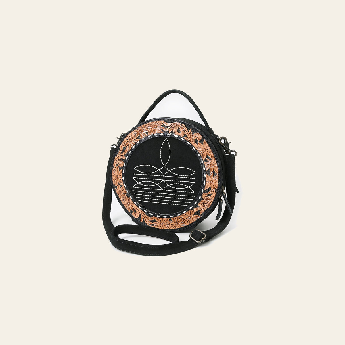 American Darling Western Hand-Tooled Floral Canteen Bag Genuine Suede Leather