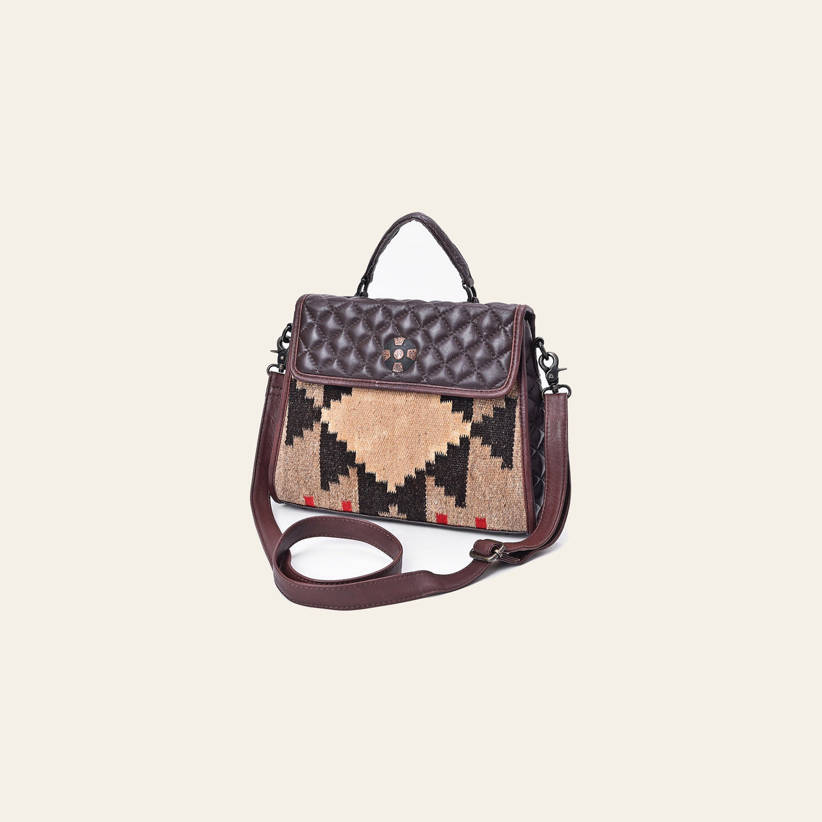 American Darling Messenger Bag, Hand-Woven Saddle Blanket & Quilted Genuine Leather Western Purse with Concho and YKK Zipper