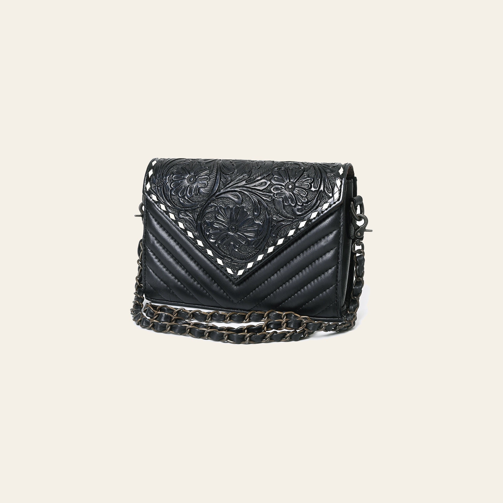 American Darling Envelop Bag, Hand-Tooled Floral & Quilted Genuine Leather Western Crossbody with Buck Stitching and YKK Zipper