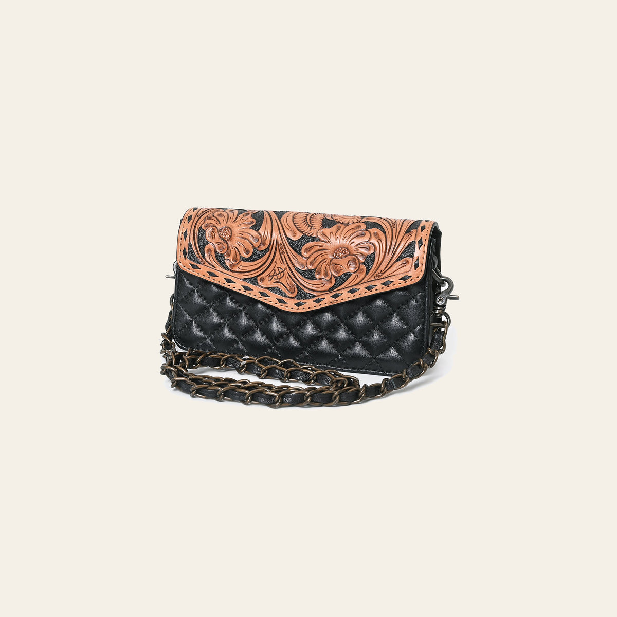 American Darling Small Cross body Bag, Quilted Floral Carved Genuine Leather Western Purse, YKK Zipper