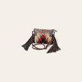 American Darling Cross body Bag, Hand Tooled Floral Leather & Woven Saddle Blanket Western Purse with Fringes, 10in Wide