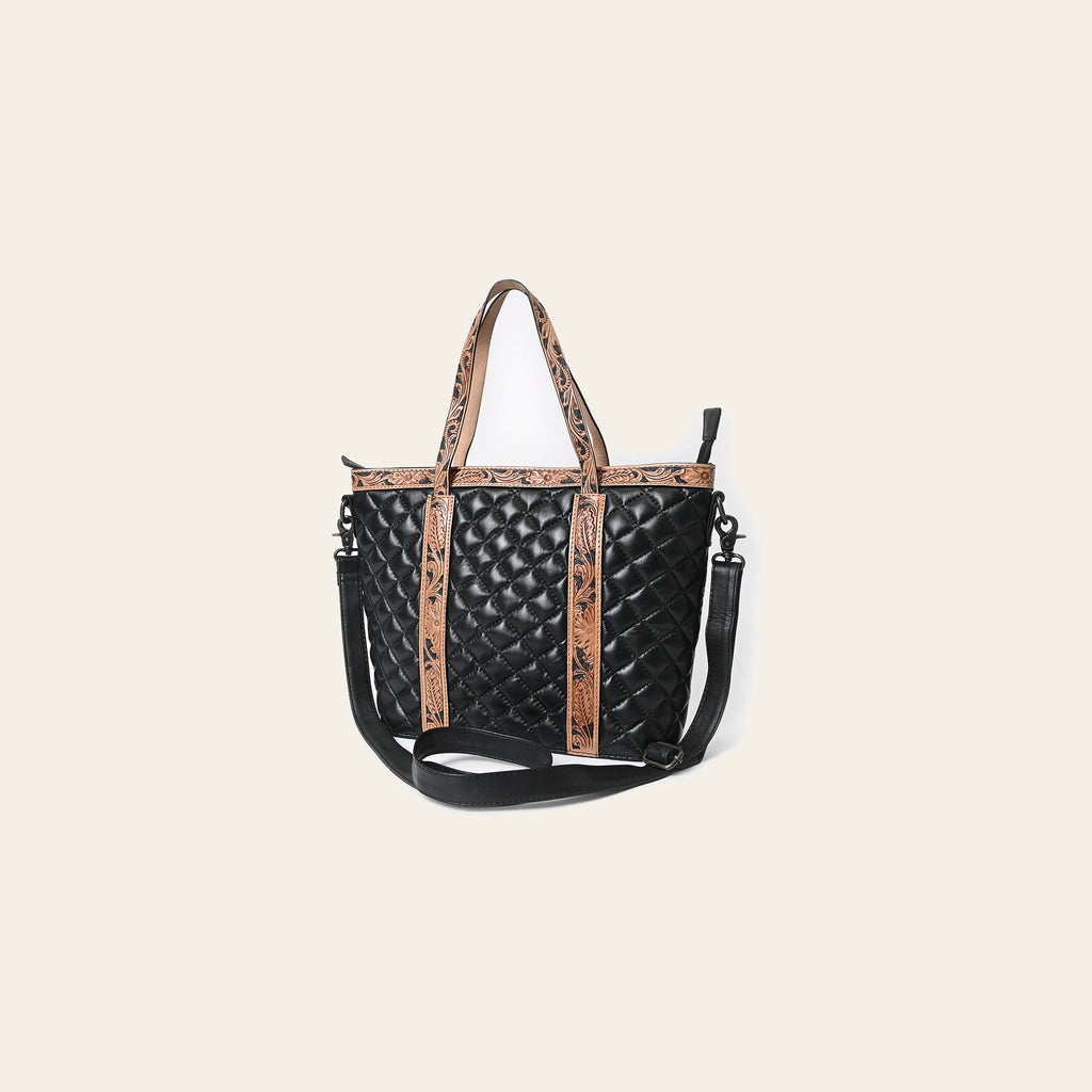 American Darling Tote Bag, Hand-Tooled Floral Carved & Quilted Genuine Leather Western Purse, YKK Zipper