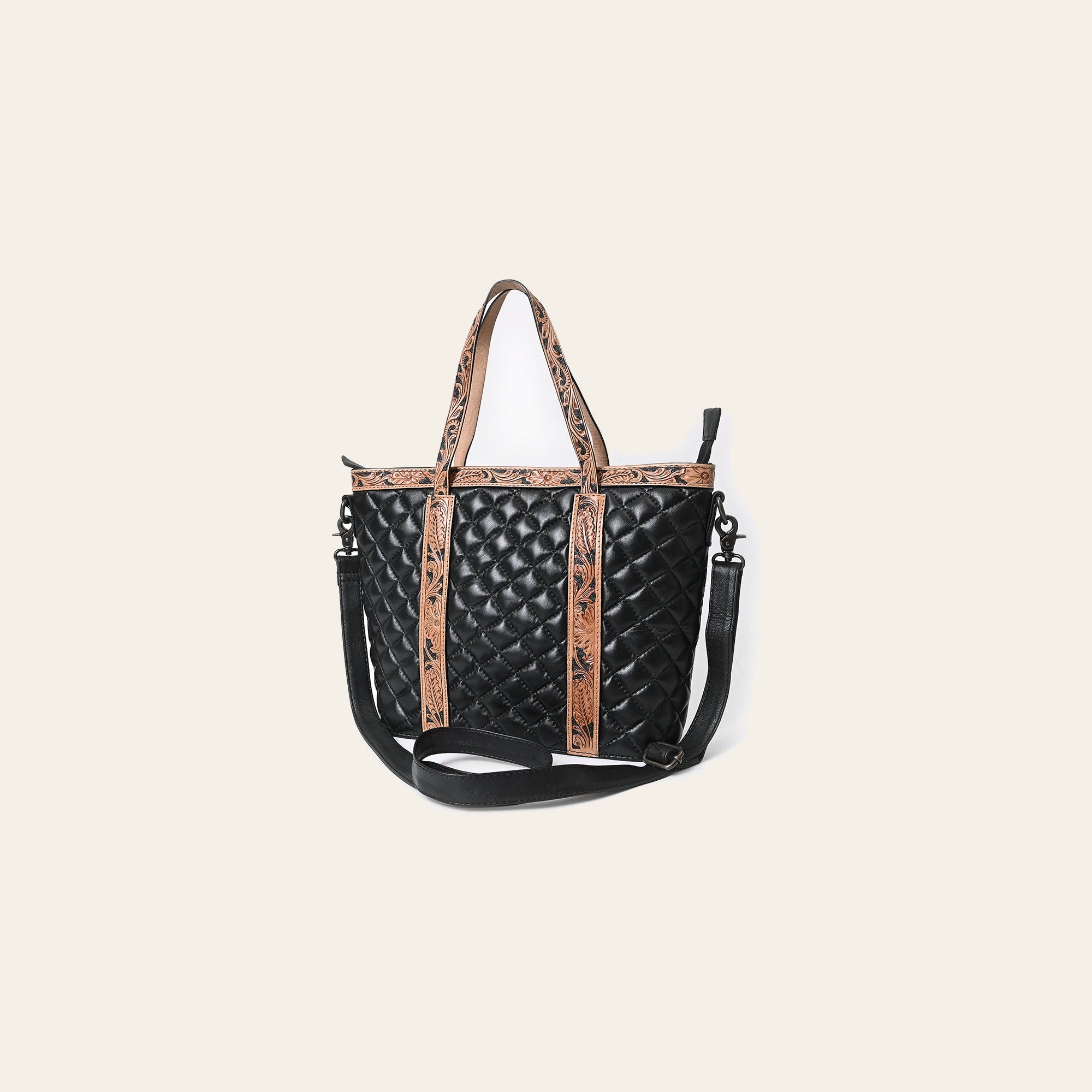 American Darling Tote Bag, Hand-Tooled Floral Carved & Quilted Genuine Leather Western Purse, YKK Zipper