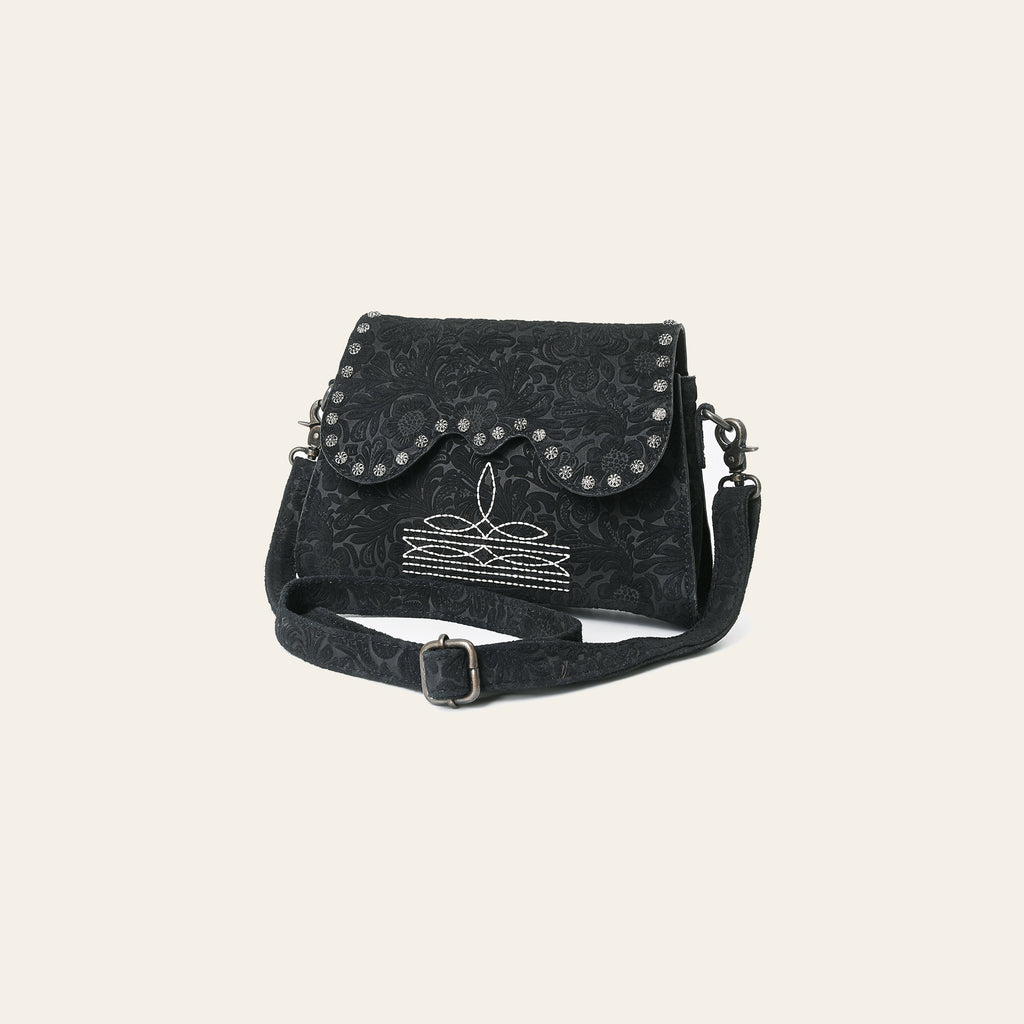 American Darling Small Cross body Bag, Rivets Embossed Damascus Genuine Leather Western Purse with Boot Stitching