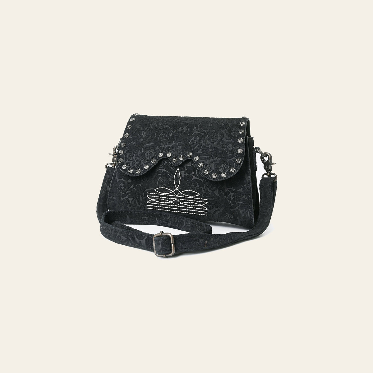 American Darling Small Cross body Bag, Rivets Embossed Damascus Genuine Leather Western Purse with Boot Stitching